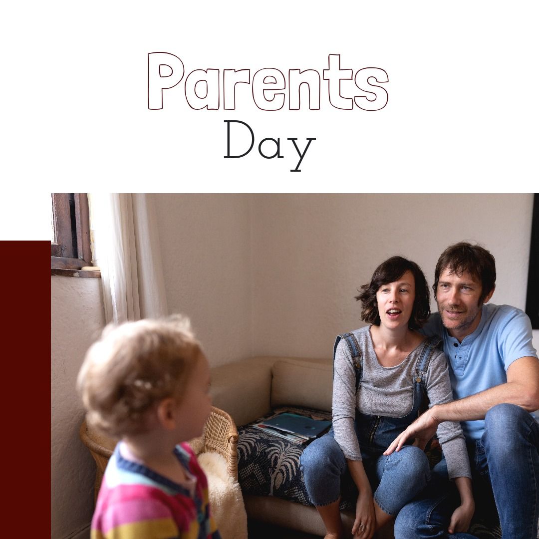 Parents day text with caucasian father and mother looking at baby boy in living room - Download Free Stock Templates Pikwizard.com