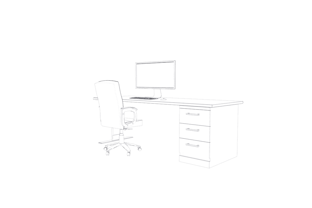 Transparent Workspace with Desk, Computer, and Chair Illustration