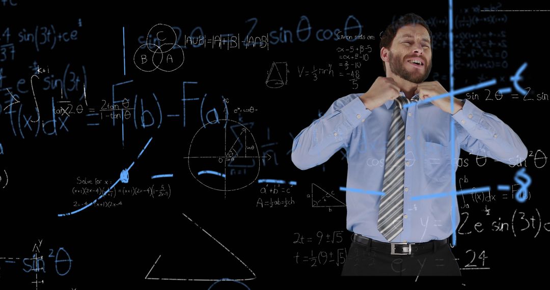 Confident Businessman Posing with Mathematical Equations on Black Background - Free Images, Stock Photos and Pictures on Pikwizard.com