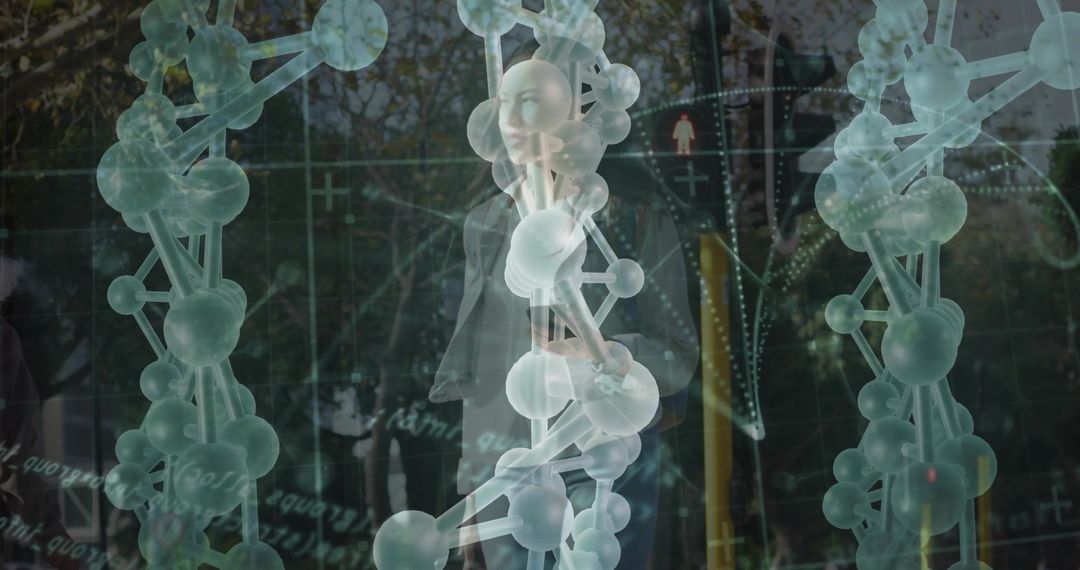 Futuristic Interface with Biomolecular Chains and Data Overlays