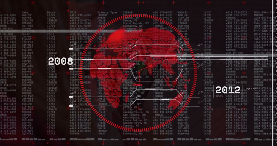 Futuristic Data Visualization with Red World Map and Timeline Overlay