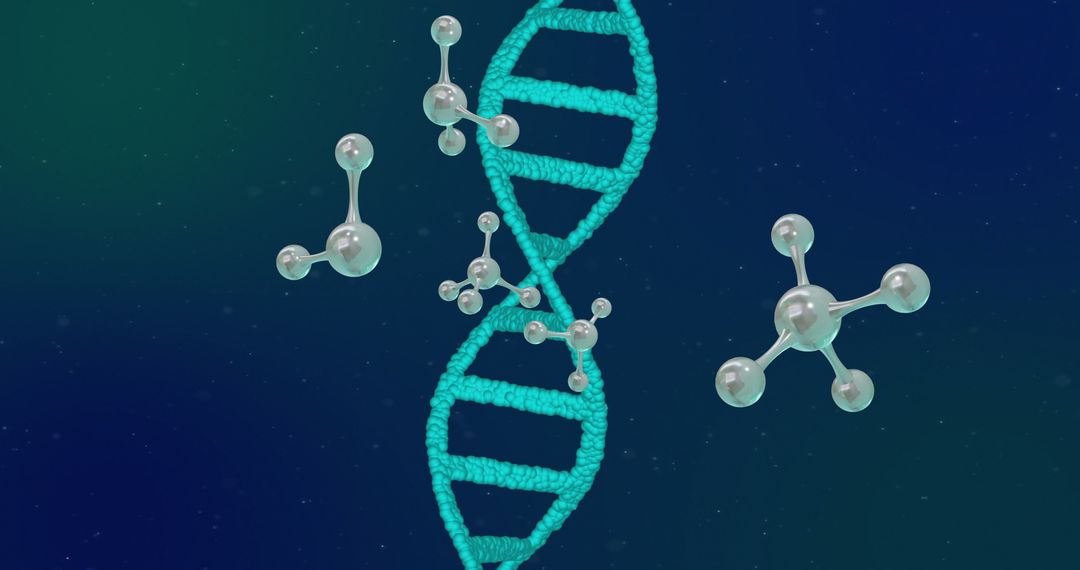 DNA Strand with Spinning Molecules Illustrating Genetic Science