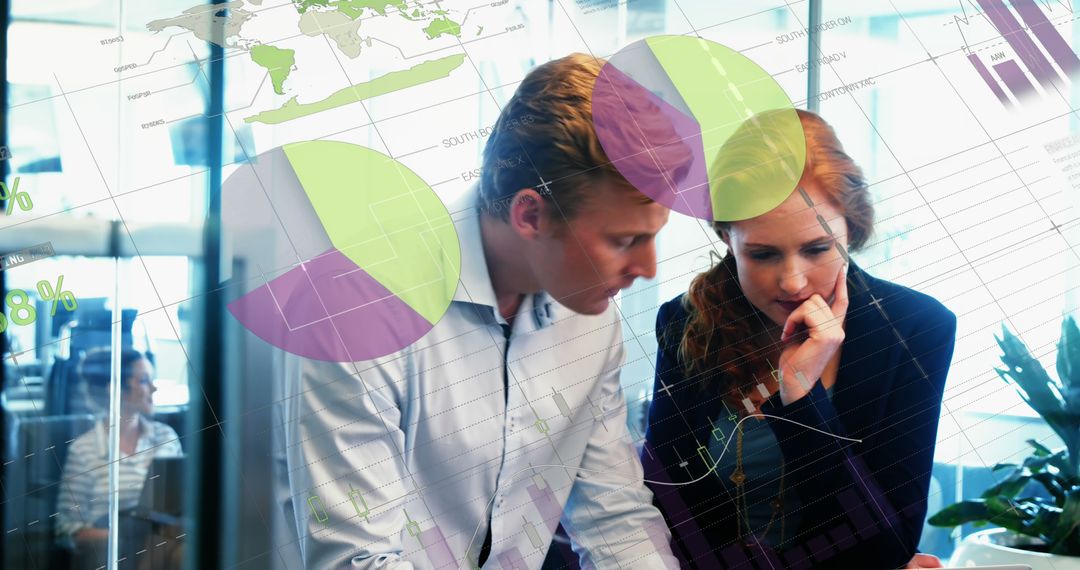 Business Professionals Collaborating with Tech Overlay