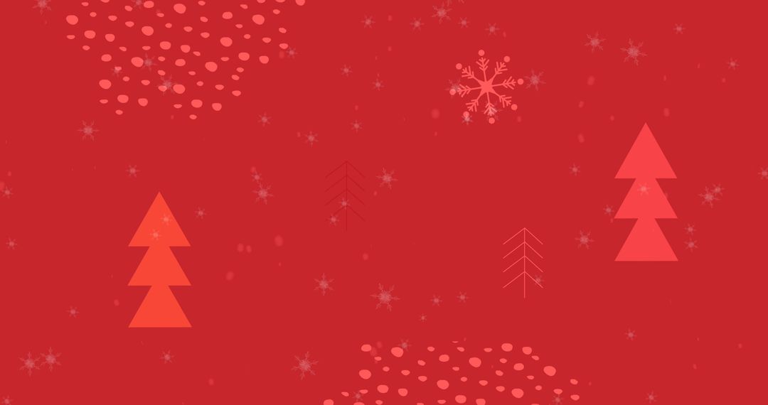 Festive Red Christmas Card Background with Snowflakes and Trees