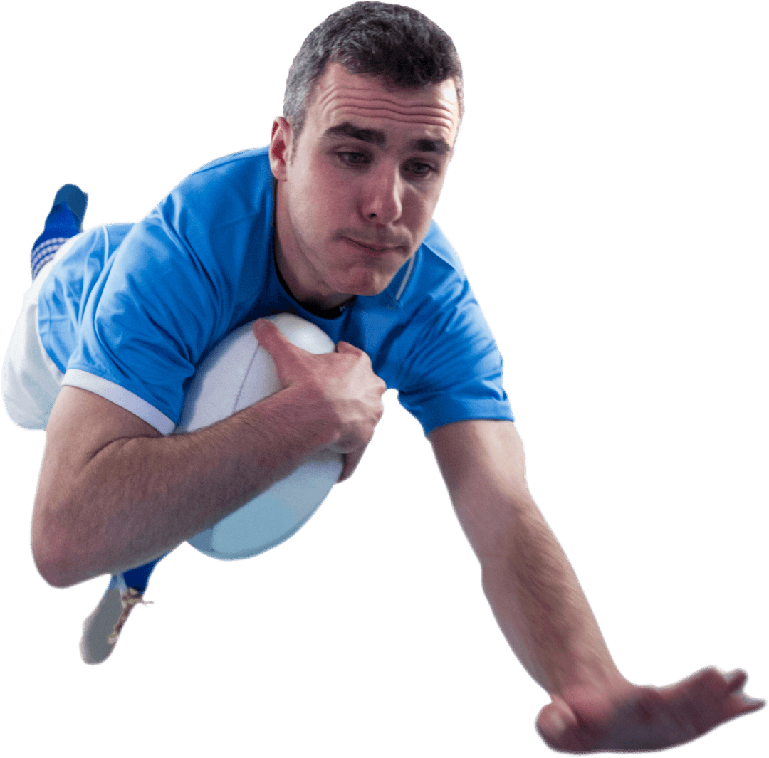 Rugby Player Diving to Score Try Transparent Background