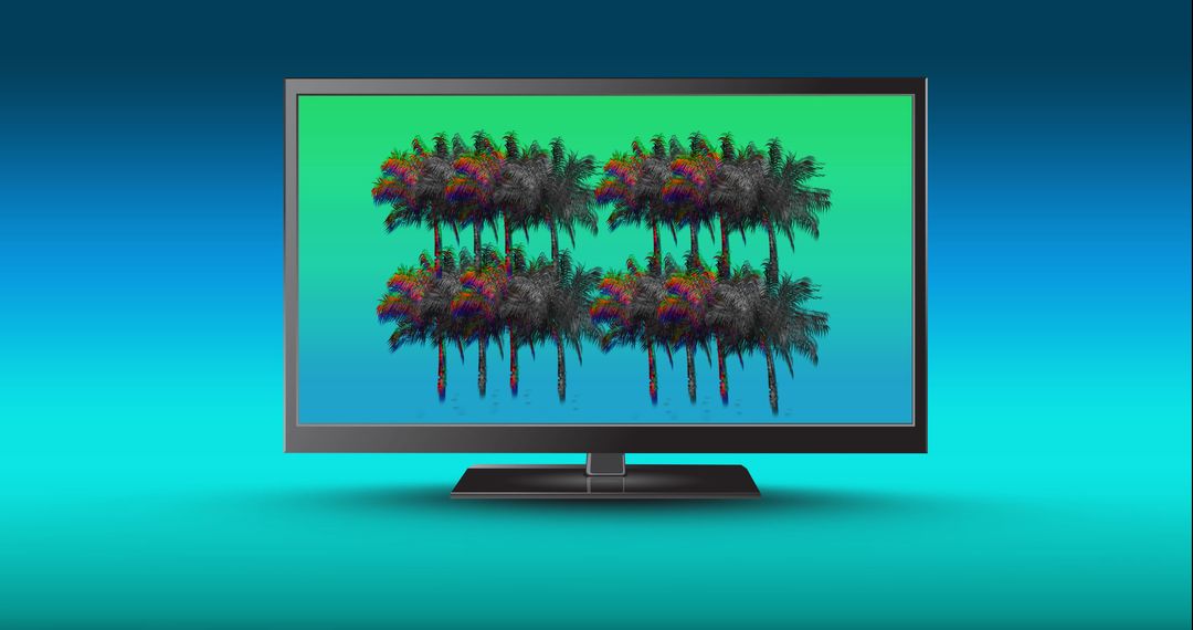 Abstract Television Display with Multicolored Palm Trees