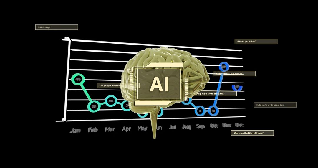 Futuristic AI Concept with Brain and Data Processing Charts - Free Images, Stock Photos and Pictures on Pikwizard.com