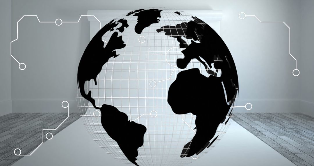 Digital Globe with Circuit Overlay in Minimalist Room