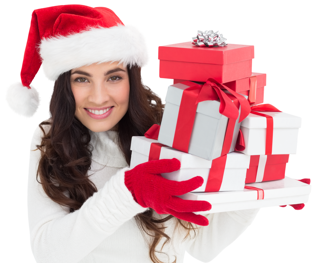 Festive Woman Holding Gifts in Santa Hat Transparent Background - Download Free Stock Images Pikwizard.com