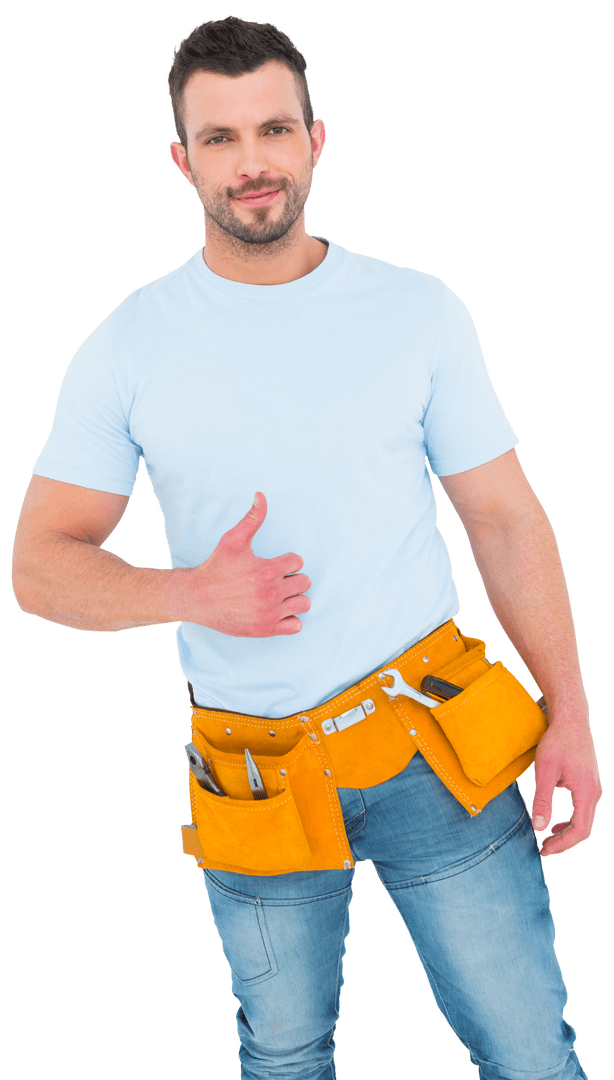Handyman Wearing Tool Belt Giving Thumbs Up Transparent Background