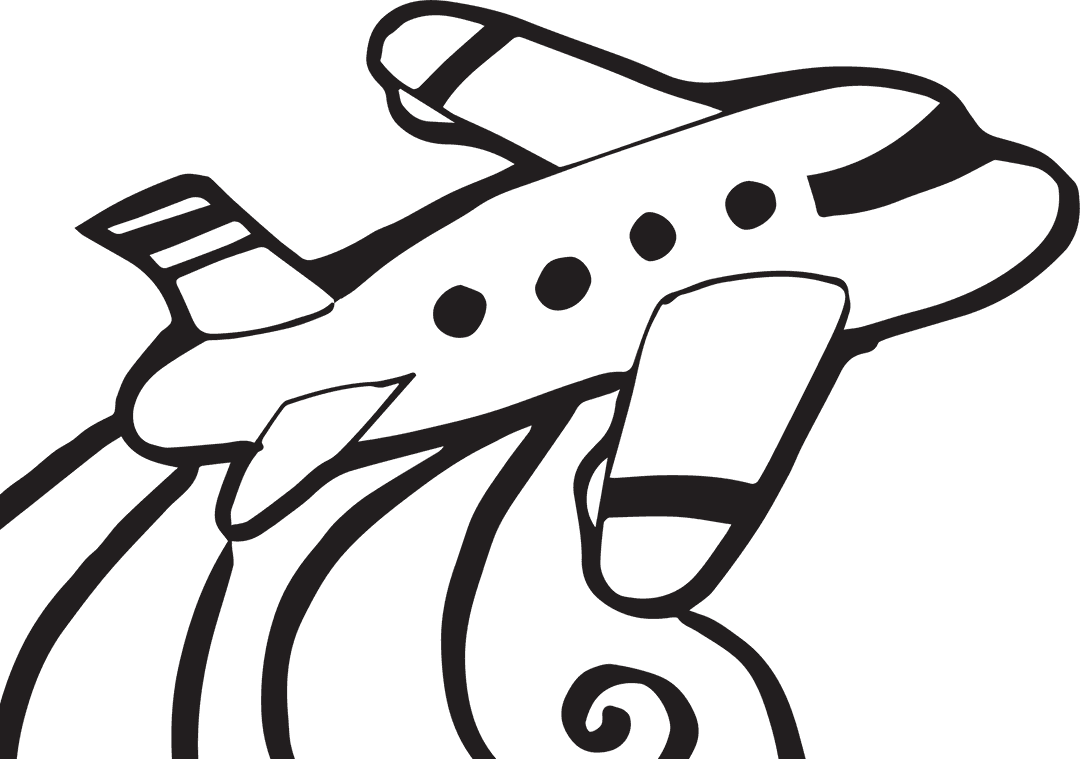 Black Airplane Digital Illustration on Transparent Background