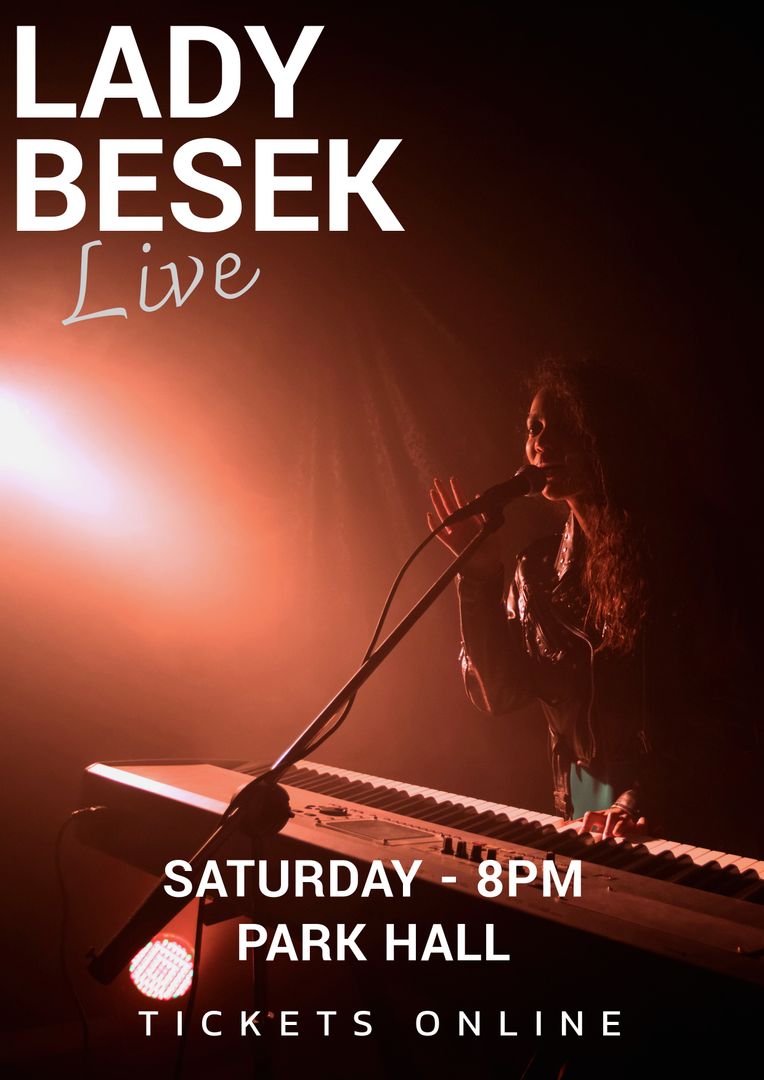 Concert Poster Design with Woman Pianist Performing On Stage