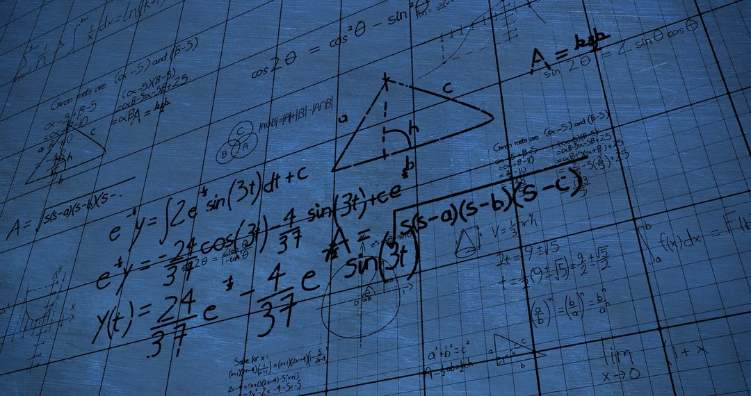 Complex Mathematical Formulas and Calculations on Chalkboard