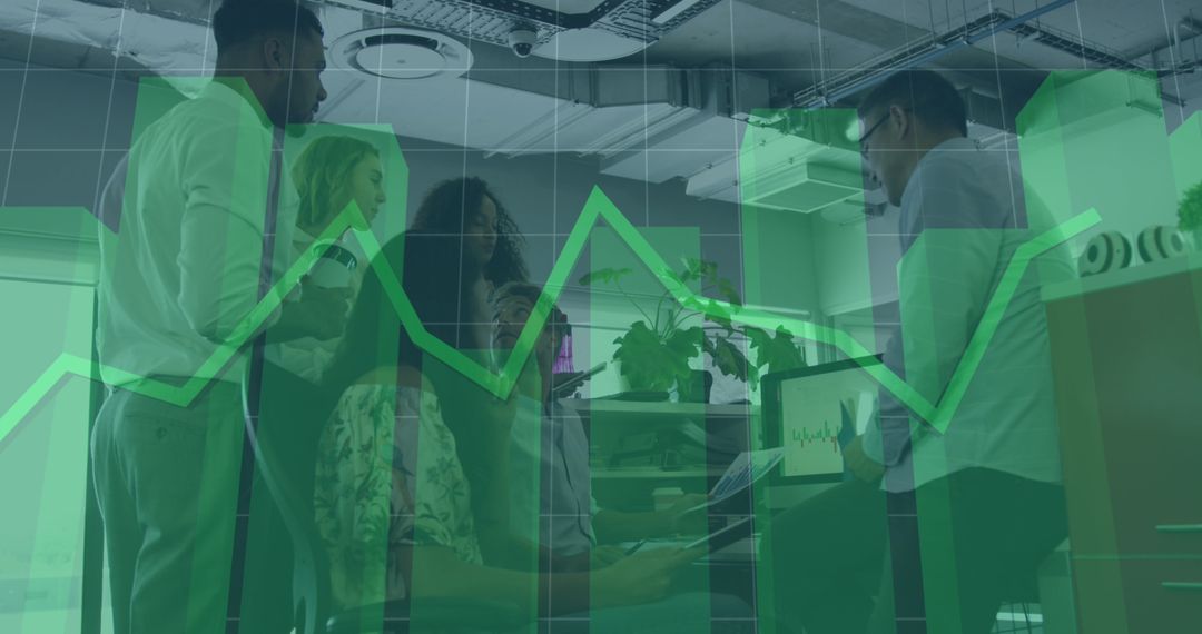Business Colleagues Analyzing Data with Digital Graph Overlay