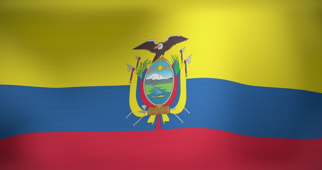 Ecuador Flag Waving in Wind with Emblem in Vibrant Colors