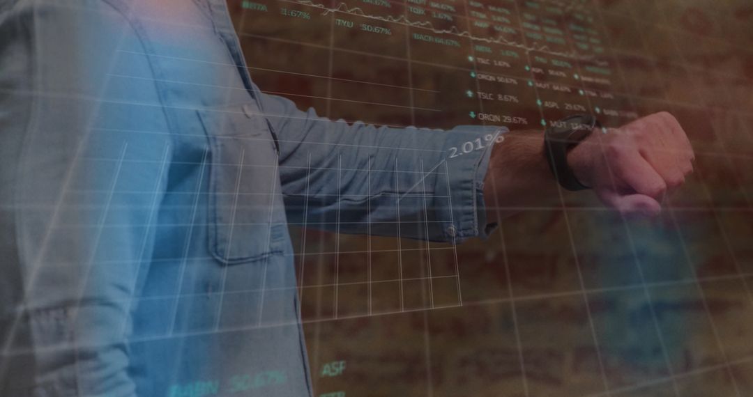 Businessman Analyzing Data on Virtual Interface and Smartwatch