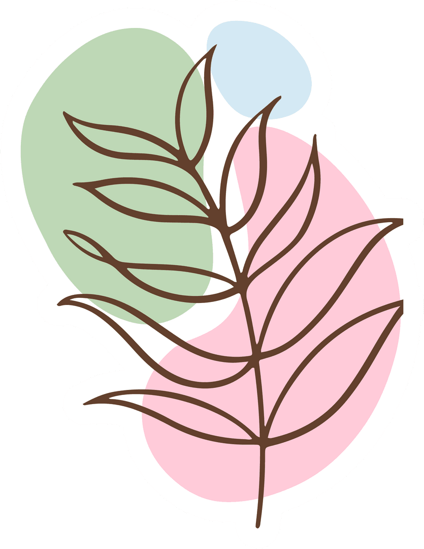 Abstract Botanical Branch with Pastel Ovals on Transparent Background