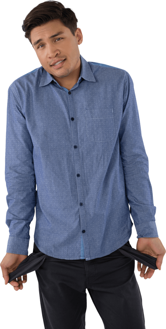 Businessman Showing Empty Pockets on Transparent Background