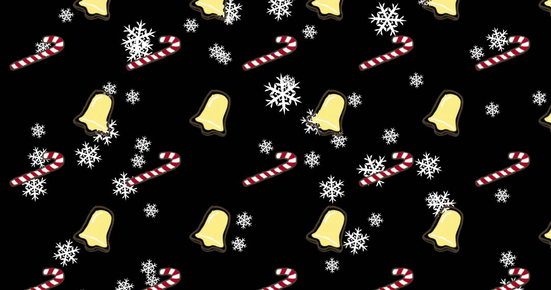 Festive Pattern with Bells and Candy Canes on Black Background - Free Images, Stock Photos and Pictures on Pikwizard.com