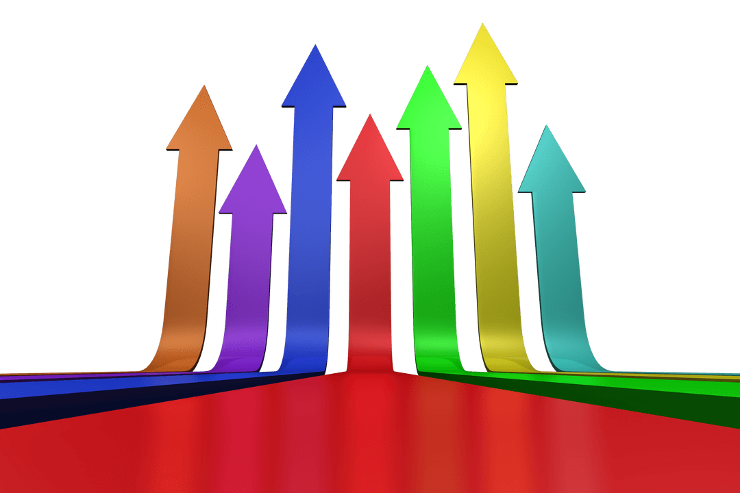 Colorful Arrows on Transparent Background Representing Directions