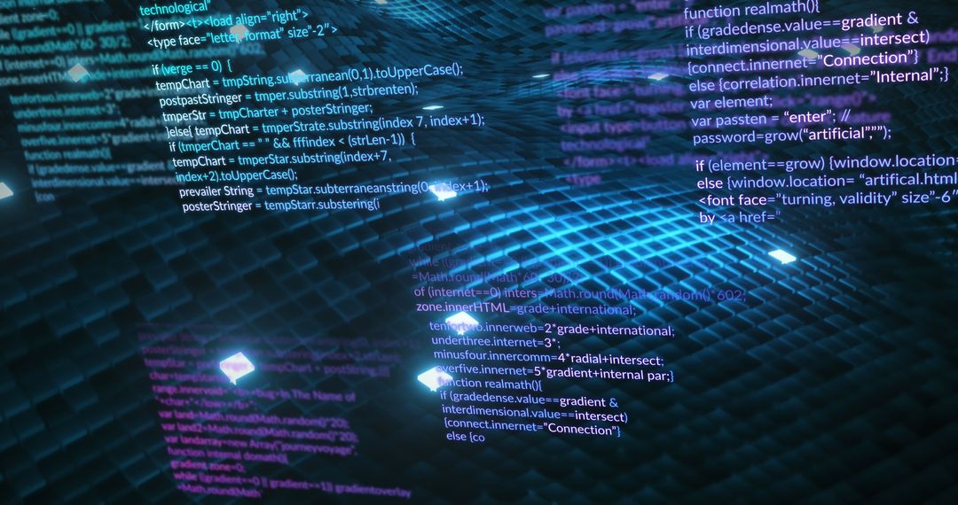 Abstract Display of Code on Digital Grid Background
