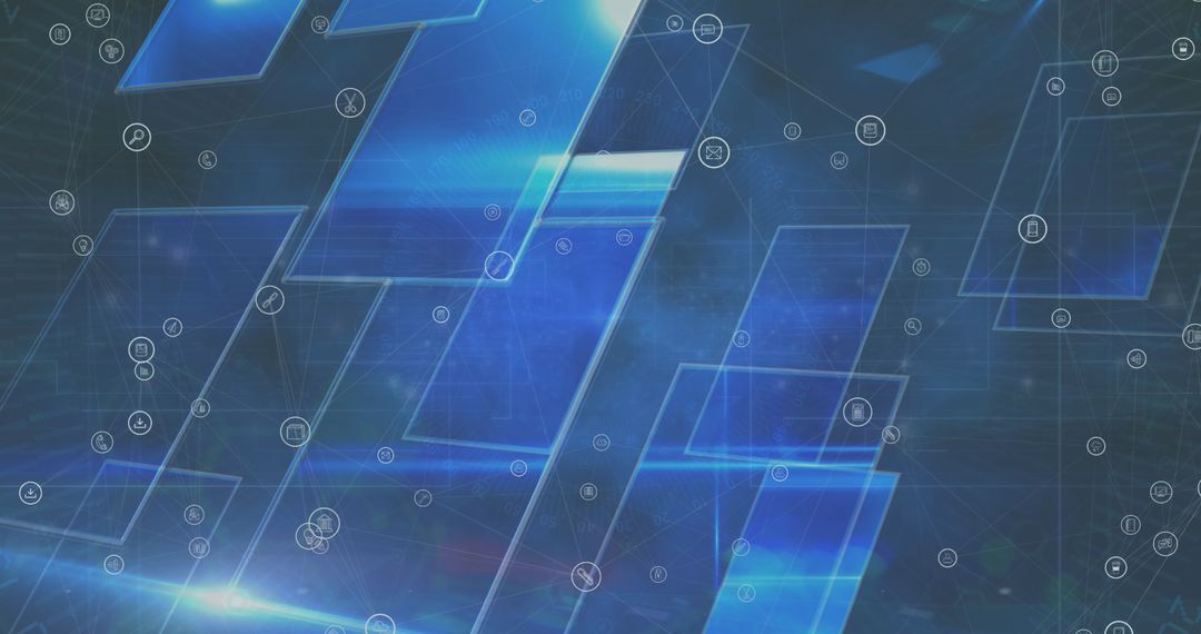 Futuristic Digital Network with Transparent Floating Shapes