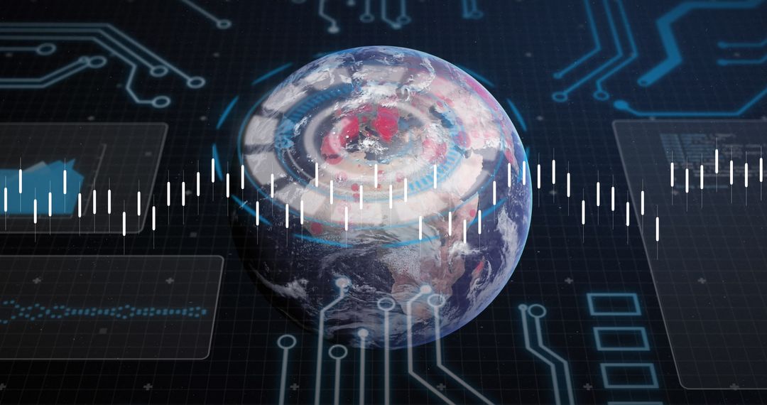 3D Earth in Futuristic Data Interface with Circuit Patterns