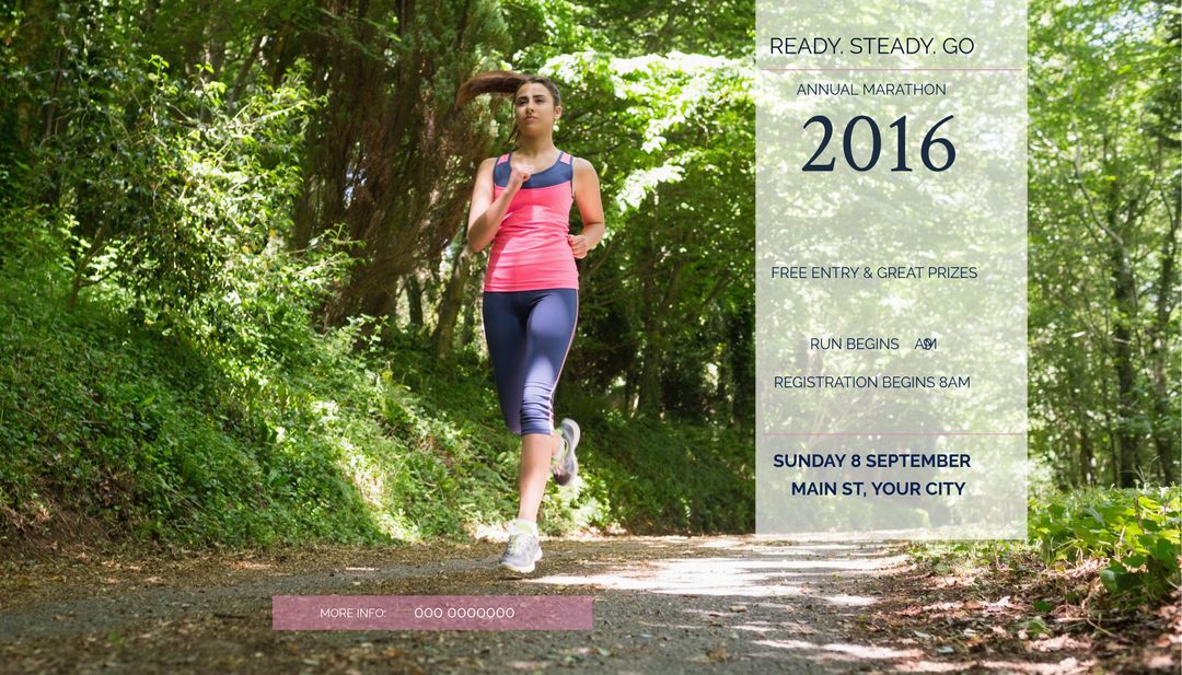 Focused Runner on Sunlit Trail for Marathon Promotion