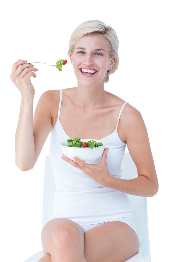 Beautiful Blonde Woman Eating Salad on Transparent Background - Download Free Stock Images Pikwizard.com