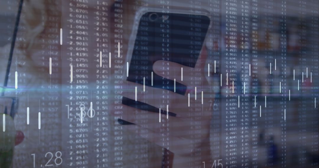 Woman Using Smartphone Analyzing Financial Data and Charts