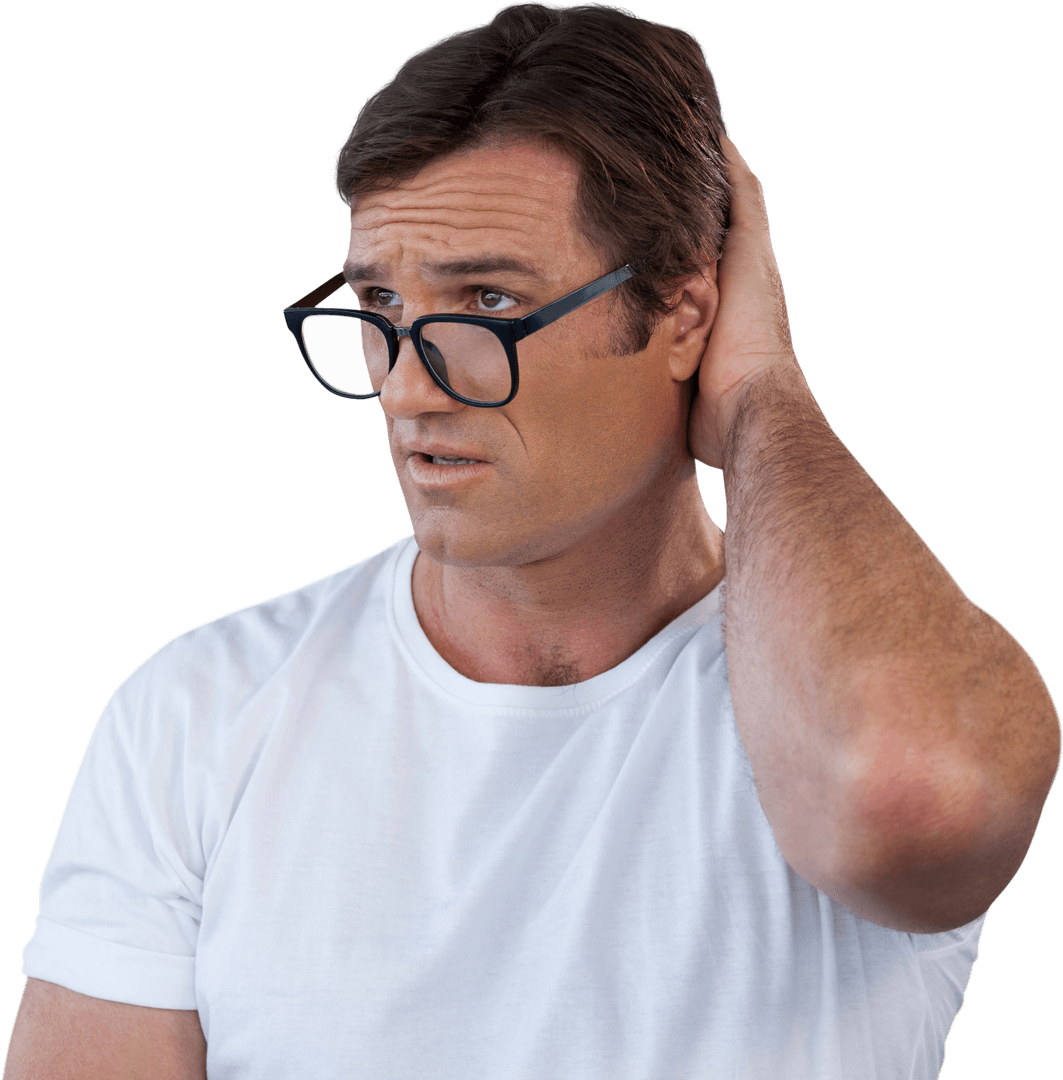Mature Man Confused Scratching Head Transparent Background