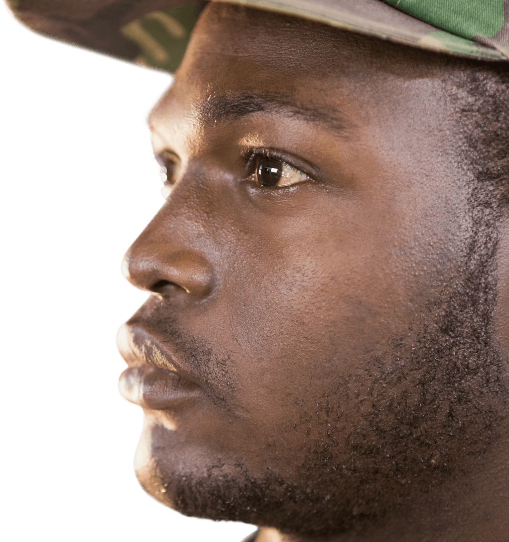 Transparent Image of Soldier in Focused Profile View