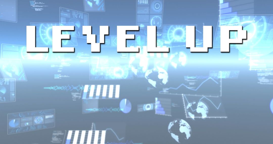 Futuristic Level Up Concept with Digital Interfaces and Lens Flare