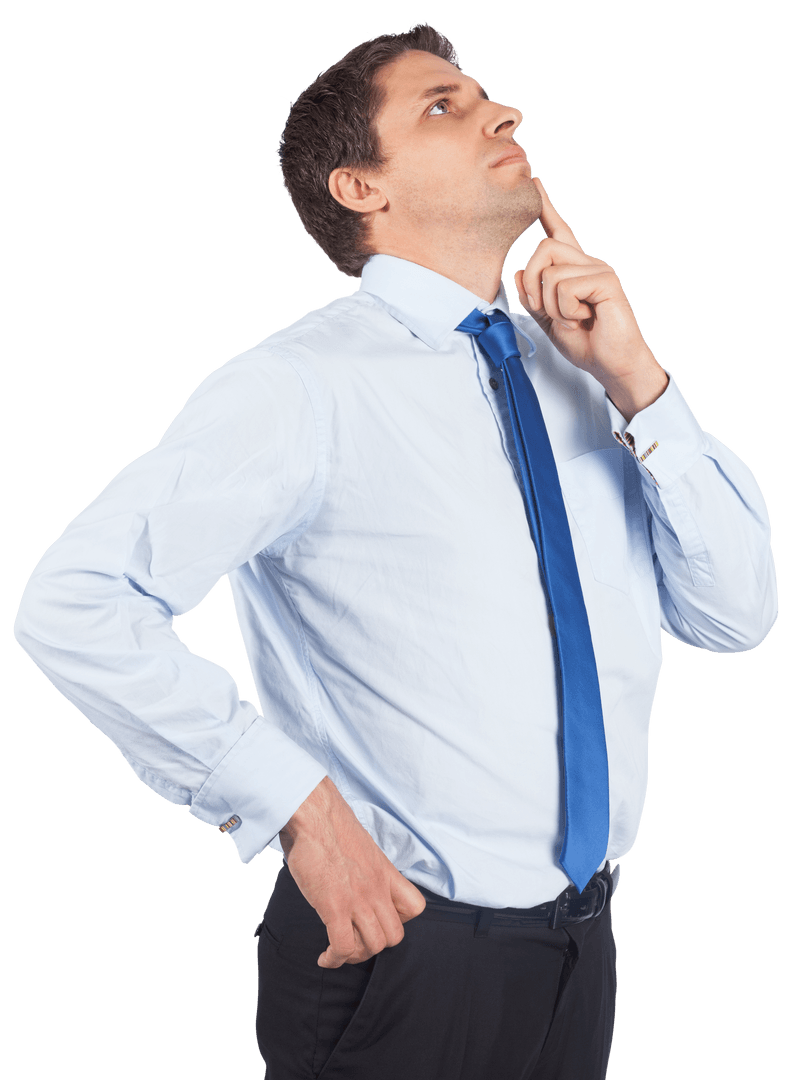 Thoughtful Businessman Touching Chin: Deep Contemplation Isolated on Transparent