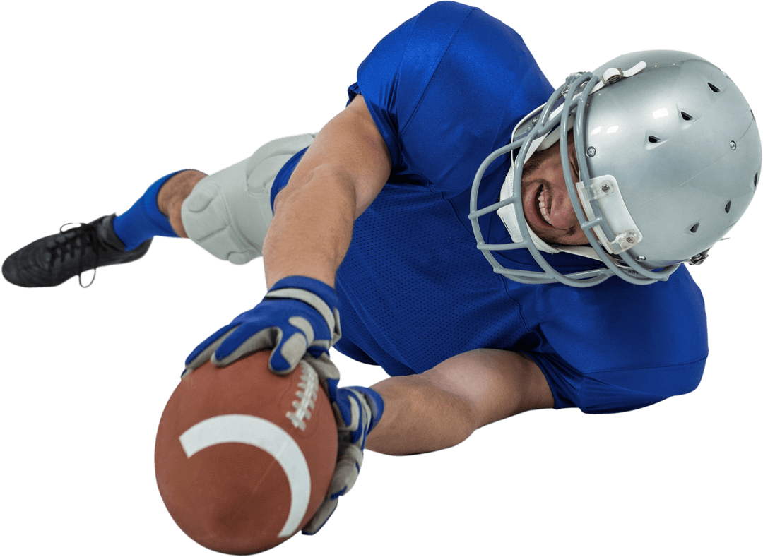 American Football Player Reaching for Ball with Transparent Background