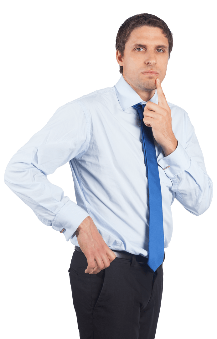 Transparent Thinking Businessman Touching Chin Contemplatively