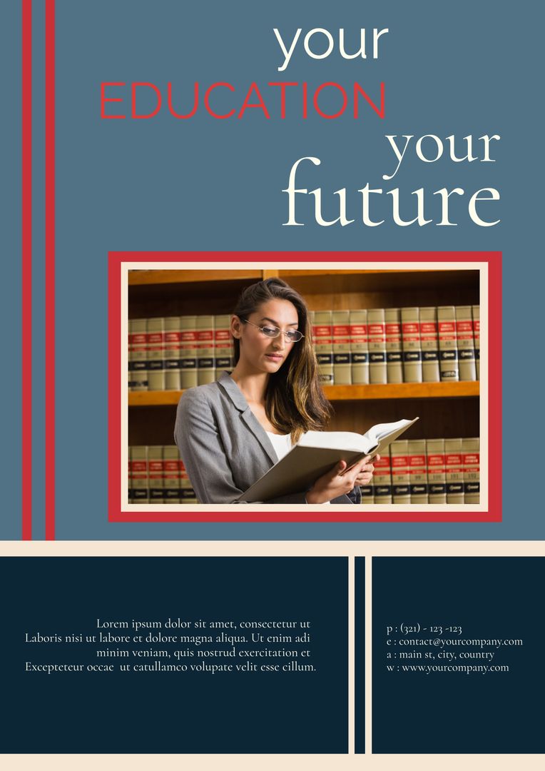 Professional Woman Studying in Library Symbolizing Academic Growth