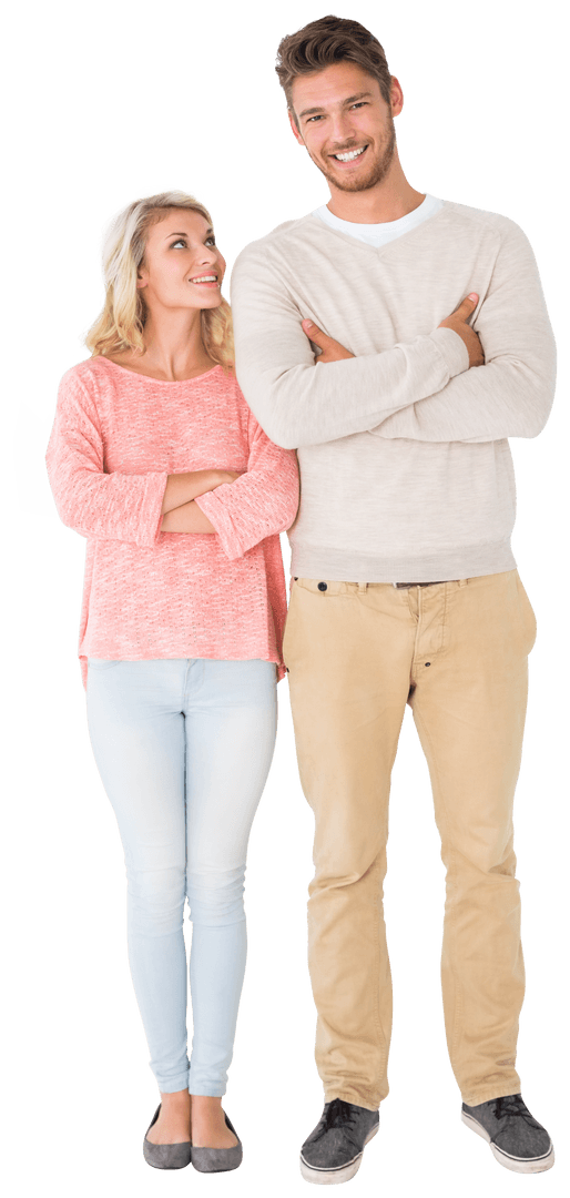 Transparent Attractive Couple Smiling with Arms Crossed