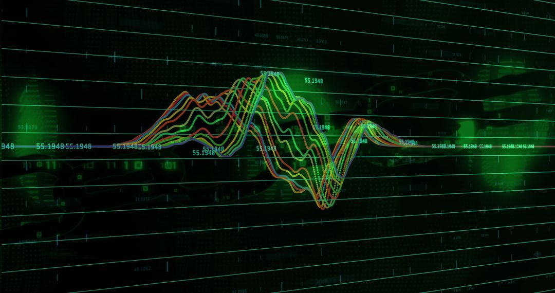 Futuristic Neon Data Wave Visualization in Cyber Grid Display