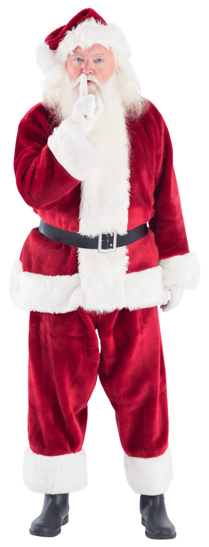 Santa Claus Shushing Gesture on Transparent Background for Christmas Design