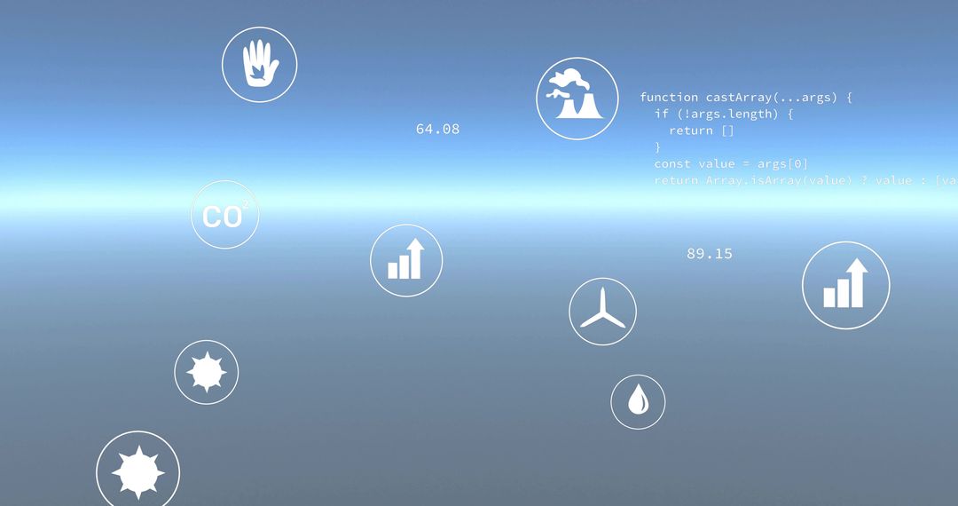 Horizon dashboard displaying floating circular data icons CO turbine telemetry code