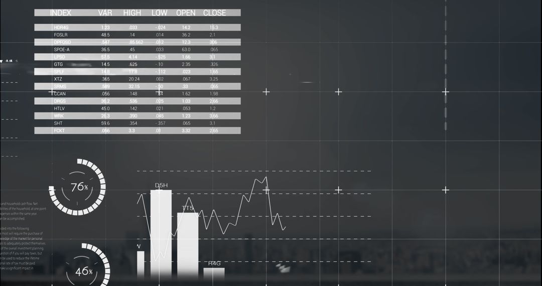 Digital Infographic Interface Over Cityscape Sky