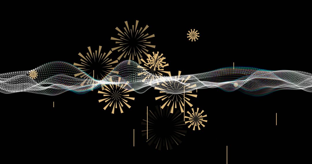 Abstract Fireworks and Neon Mesh on Black Background