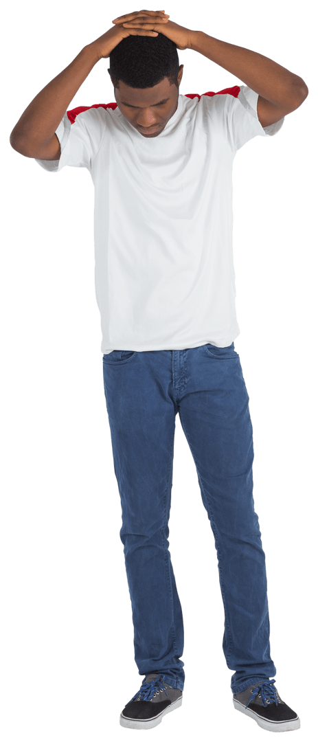 Disappointed Football Fan Standing with Hands on Head Transparent