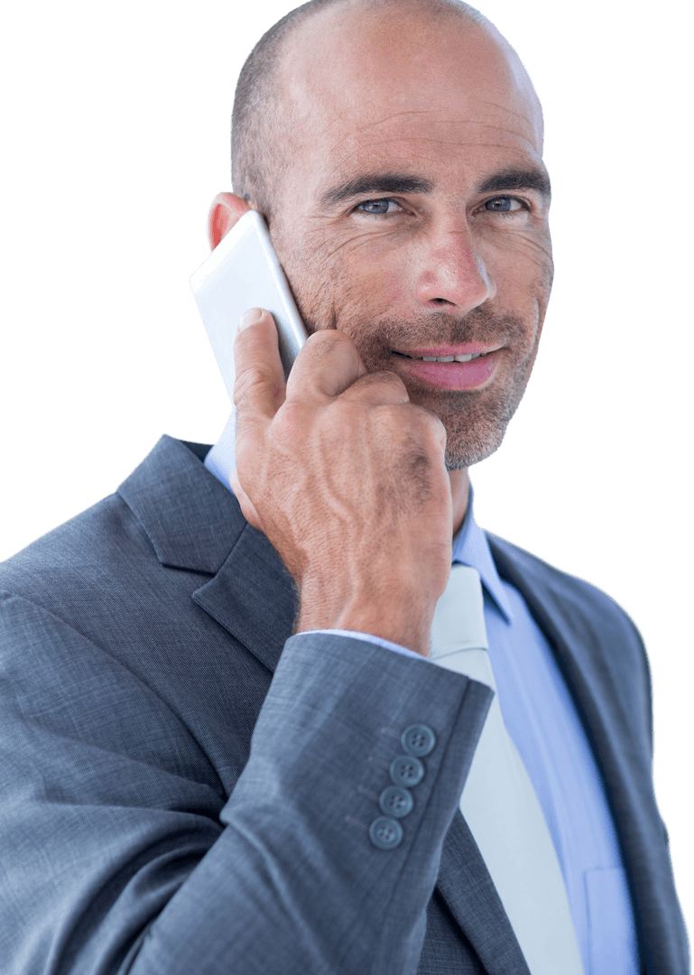 Confident Businessman Holding Transparent Mobile Phone