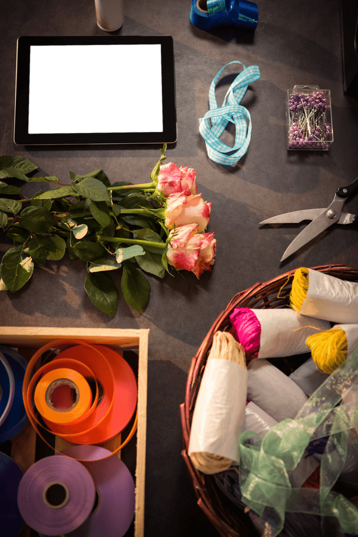 Crafting Decorations with Colorful Ribbons and Roses: Realistic Transparent Accessory Collection