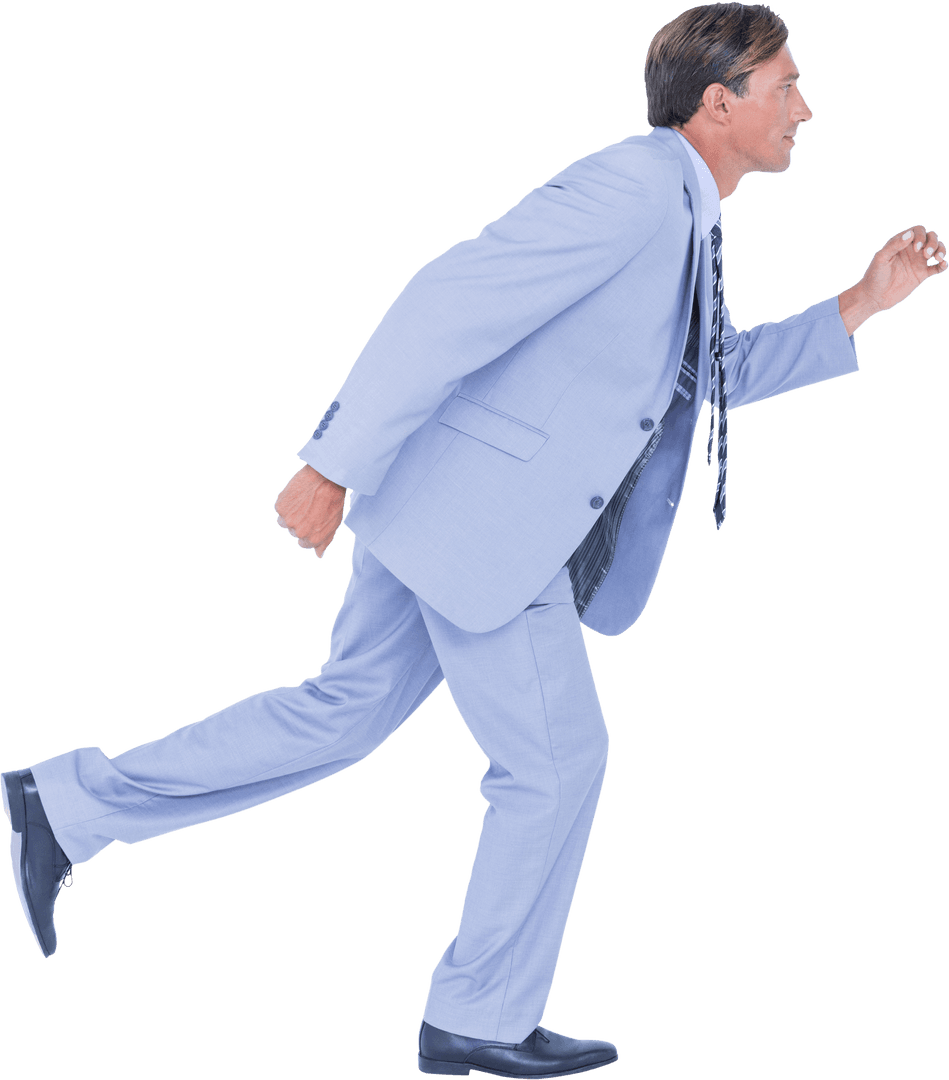 Caucasian Businessman Running On Transparent Background
