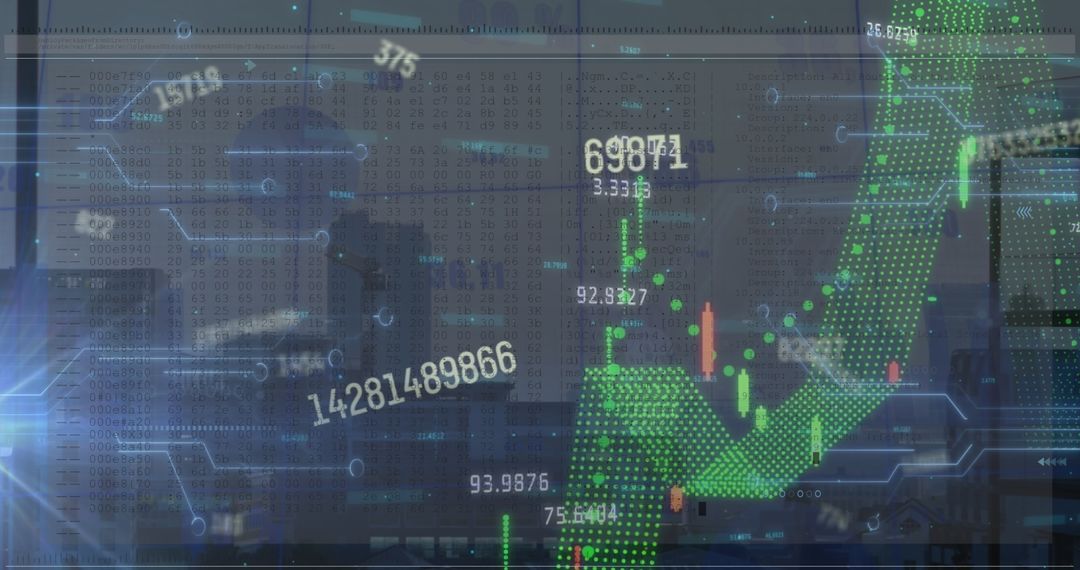 Digital Interface Overlaying Cityscape with Data Visualization
