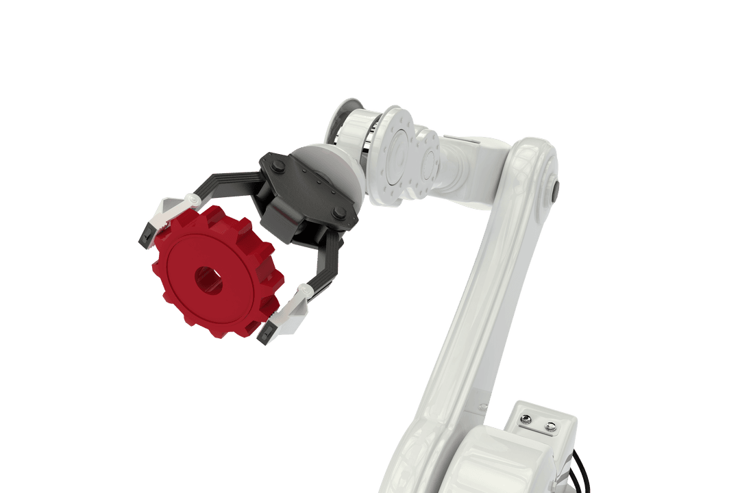 Robotic Arm Gripping Red Cog - Transparent Technology Concept