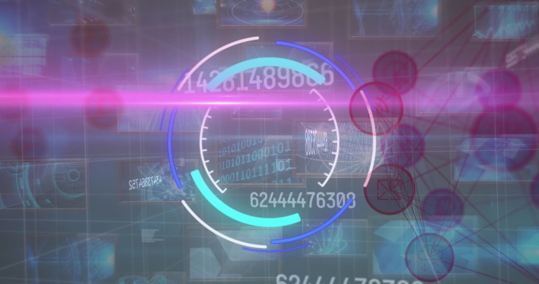 Futuristic Digital Interface with Data Visualizations and Binary Code